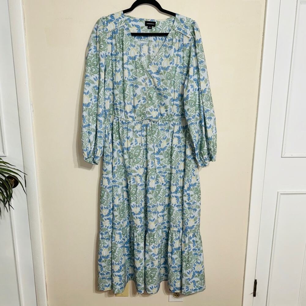 Summersalt Blue and Green Bishop Sleeve Sundress